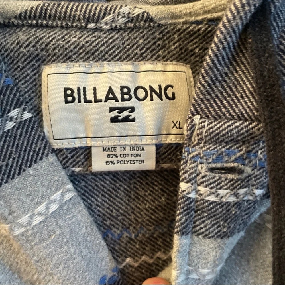 Billabong Flannel Button Up Hoodie Shirt Mens XL 22.5x30 Striped Surf Skate - Picture 1 of 10